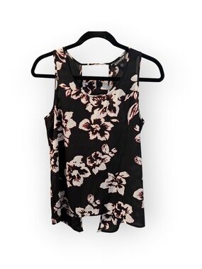Express Black Floral Scoop Neck Tank Top
